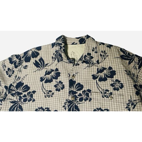 Bugle Boy Shirt Men's Medium Blue Gray Hawaiian Button Down Aloha Vintage - Picture 2 of 14